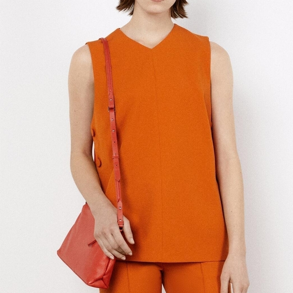 NWT Zara Sleeveless Button Orange Top Vest Casual Women's Size Medium Gorpcore